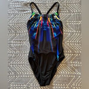 TYR Black One-Piece Swimsuit with Multicolor Stripe Accents